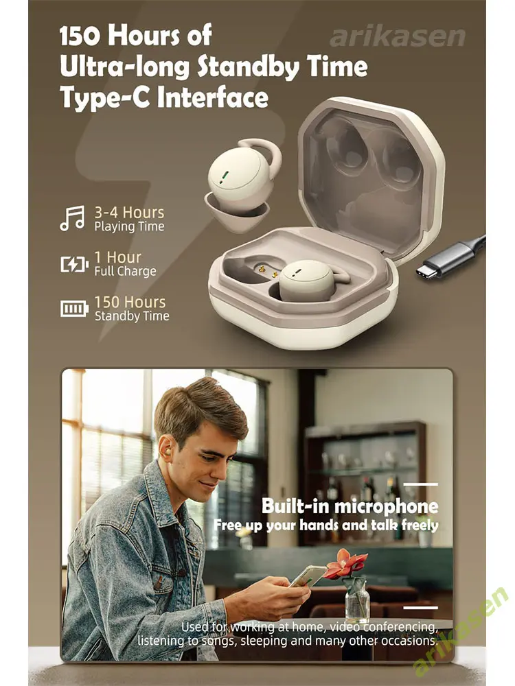 Sleep Earbuds in-Ear Earphones for Sleeping with 3 Sizes Ultra-Light Soft Silicone Noise Isolating Headphone Perfect for Sleep