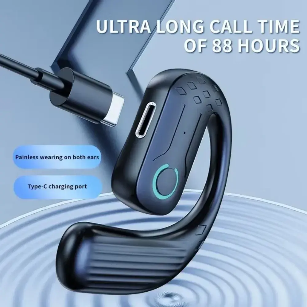 1pc Wireless Bluetooth Earphones BT5.4 Open Ear Headset 180° Rotation Ear Hook HIFI Stereo Headphones Open Single Touch control