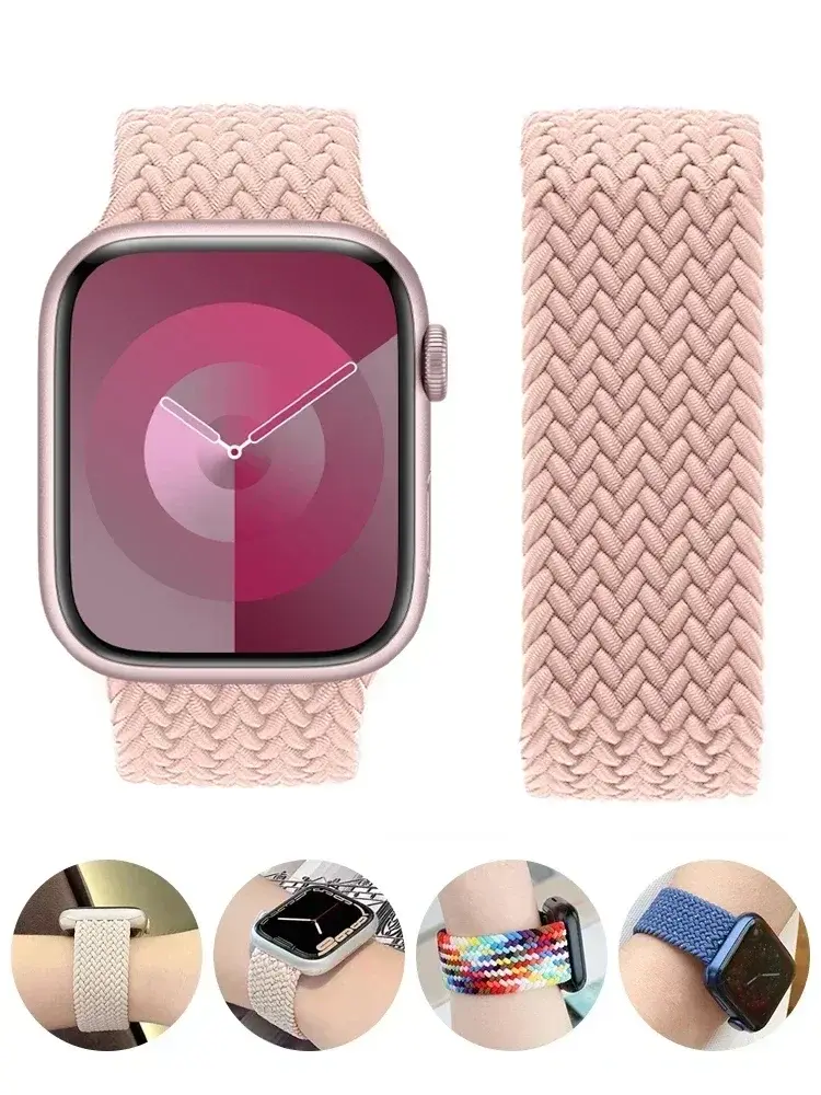 Braided Solo Strap For Apple watch Band 44mm 45mm 42mm 40mm 38mm 41mm 49mm Bracelet correa iwatch Series 9 SE 8 7 6 5 Ultra 2