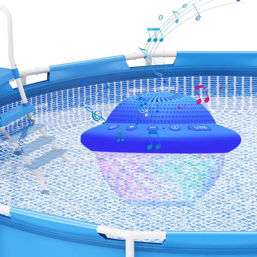 Floating Pool Speaker UFO Shaped Pool Speaker with Colorful LED Lights IPX7 Waterproof Stereo Sound for for Outdoor Pool Spa