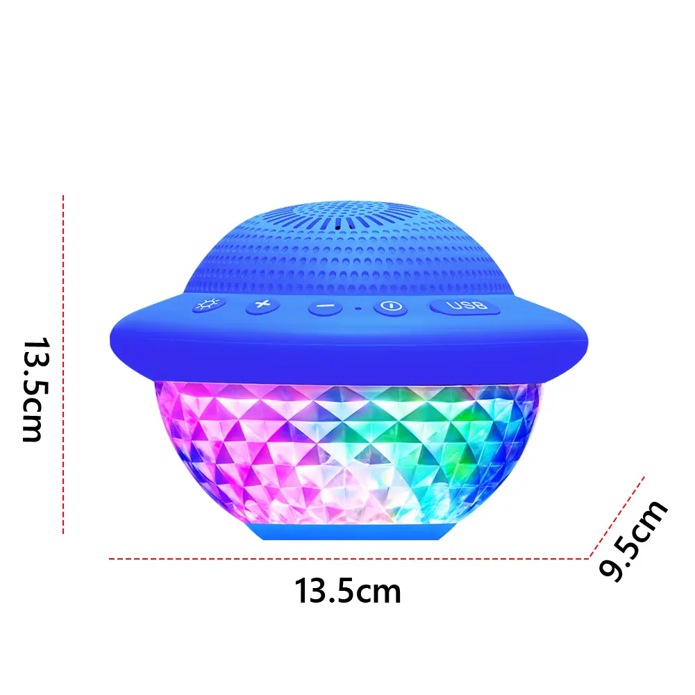 Floating Pool Speaker UFO Shaped Pool Speaker with Colorful LED Lights IPX7 Waterproof Stereo Sound for for Outdoor Pool Spa
