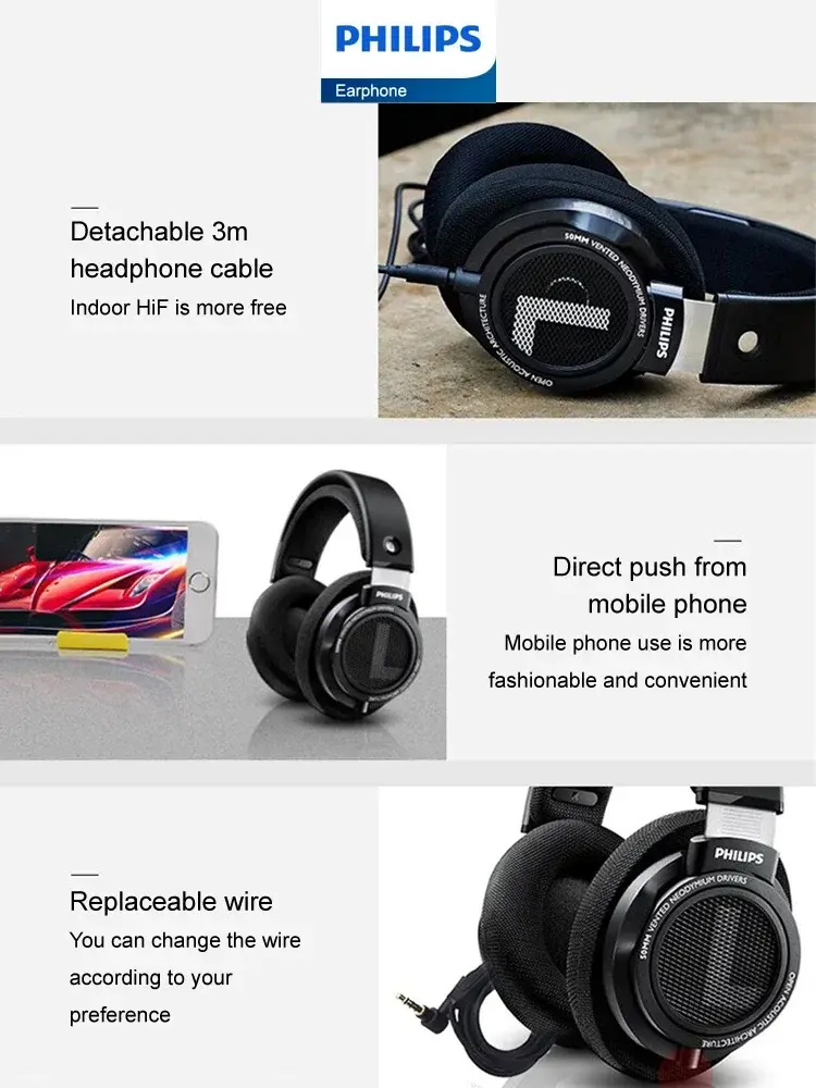 New Philips SHP9500 Headphone Stereo Wired Earphone Computer Online Learning Earbuds Esports Game 3.5mm 6.3mm Universal Headset