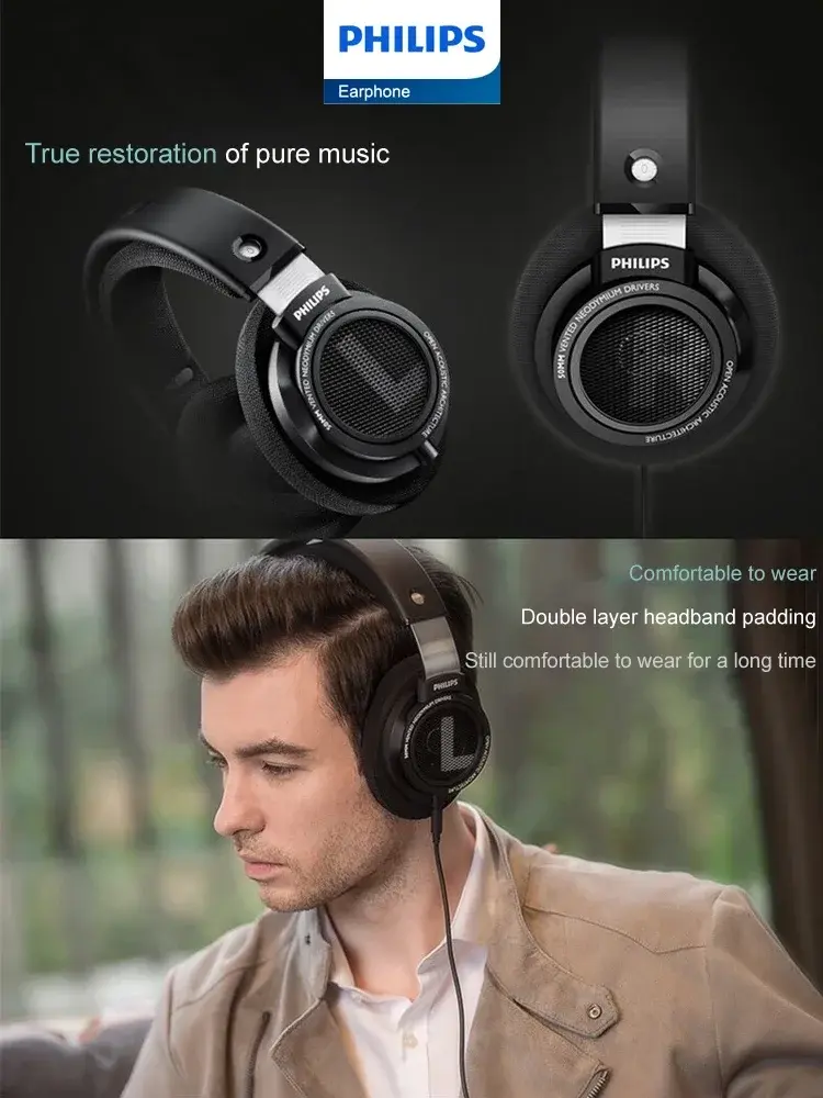 New Philips SHP9500 Headphone Stereo Wired Earphone Computer Online Learning Earbuds Esports Game 3.5mm 6.3mm Universal Headset