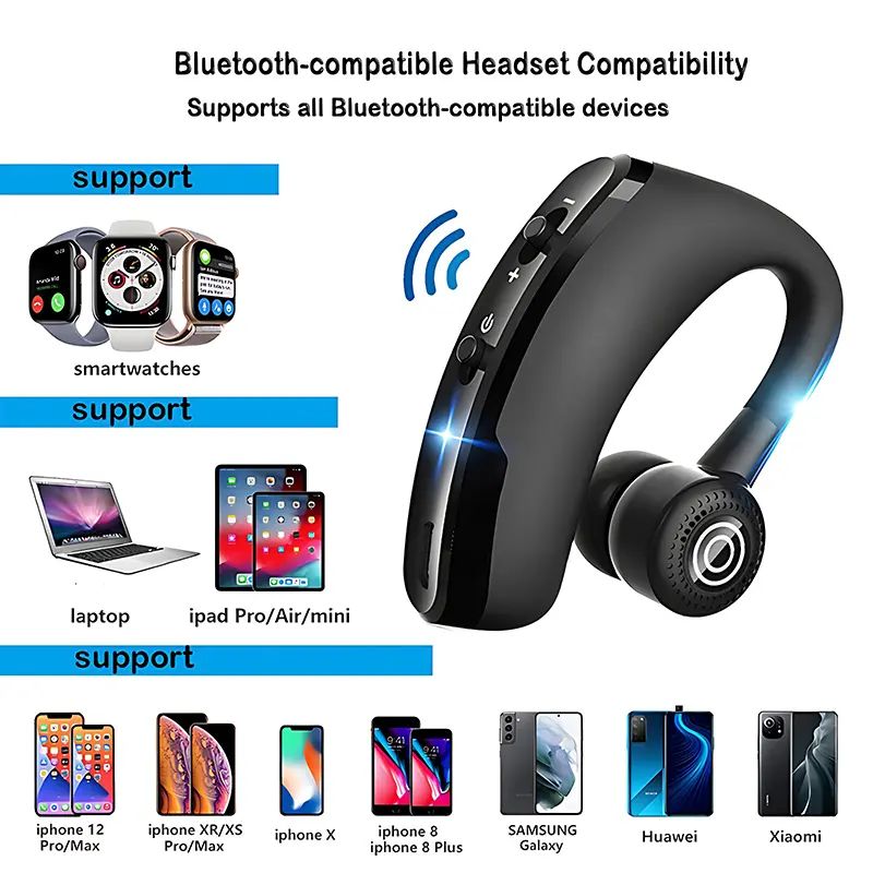NEW V9 Bluetooth Earphone Long Standby Business Headphone HD Call Bluetooth Wireless Earbuds With MIC For iphone samsung Huawei