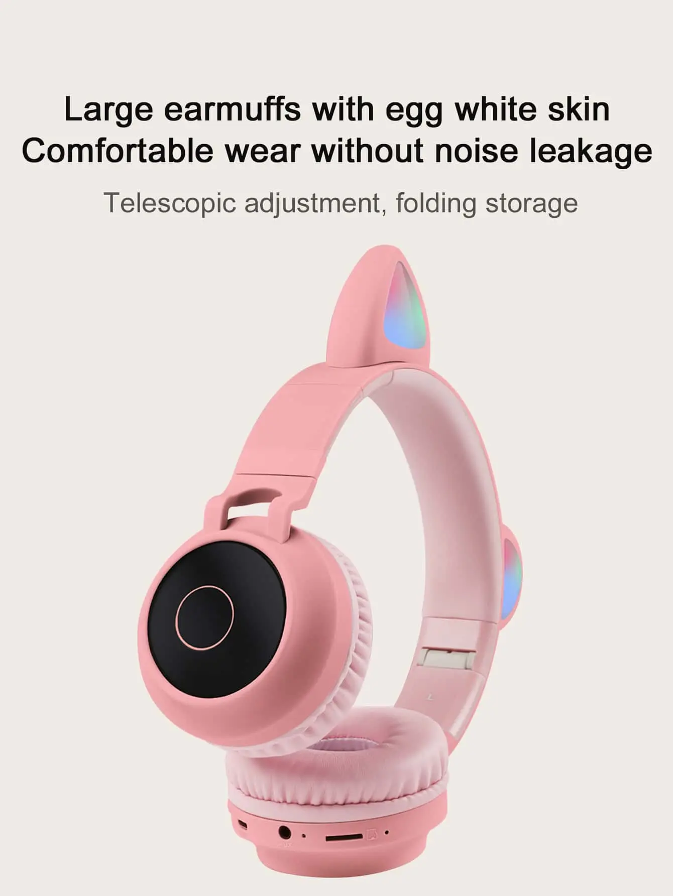 H12 Pink Cute Cat Ears Wireless Headphone Bluetooth compatible Headset Stereo Foldable Earphone with Microphone Music Girl Gift