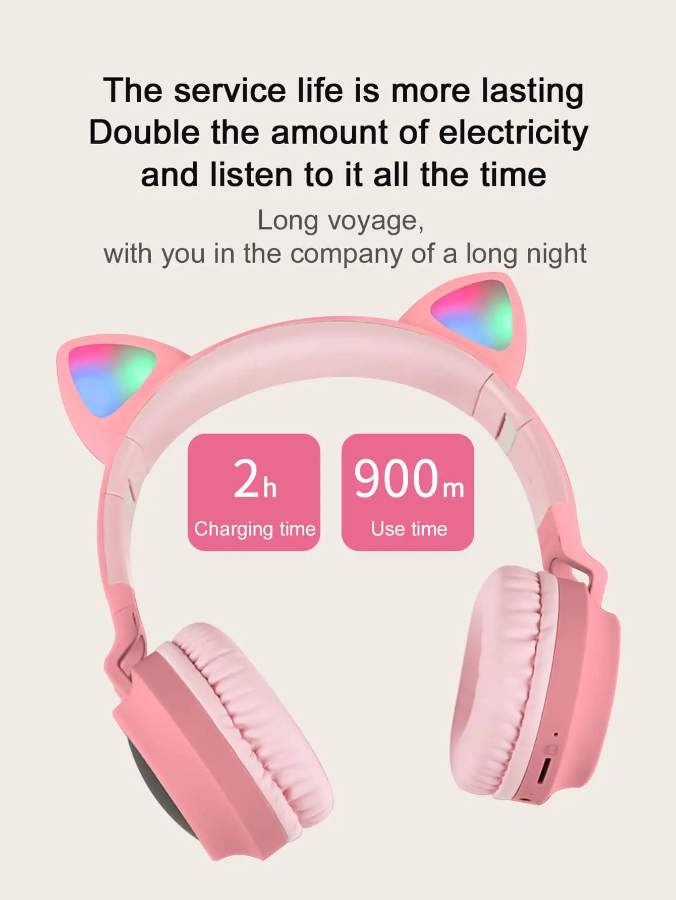 H12 Pink Cute Cat Ears Wireless Headphone Bluetooth compatible Headset Stereo Foldable Earphone with Microphone Music Girl Gift