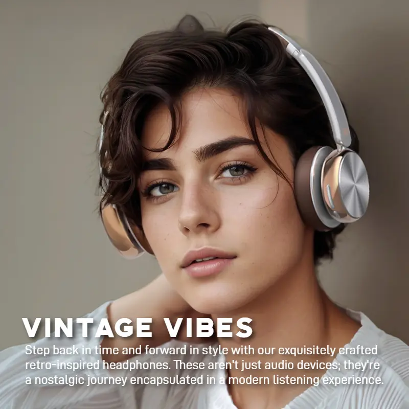 Sansui Retro ANC Bluetooth 5.4 Headphones with -45dB Active Noise Cancellation, 50H Playtime Over-Ear Wireless Headset HD Calls