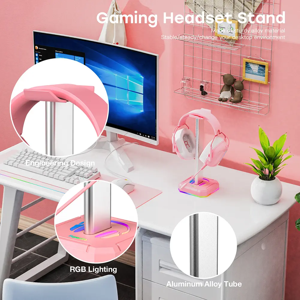Headphone Holder RGB Backlight Head Mounted Headphone Stand Rack Space Saving Desktop Organizer Vertical Bracket Hanger