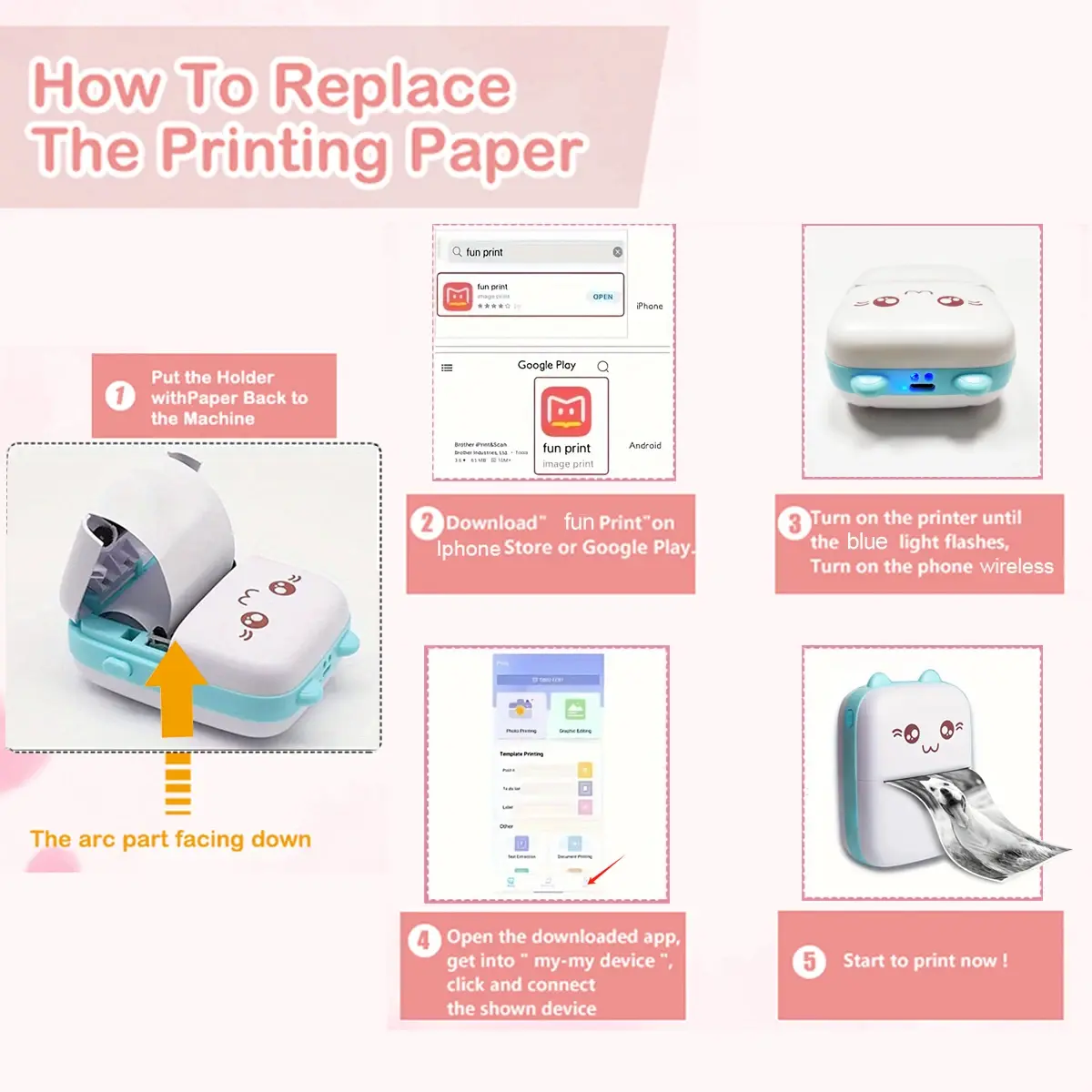 Mini Thermal Printer Wireless BT Label Photo Memo Wrong Question Printing Tag Bluetooth Printer USB Cable Portable