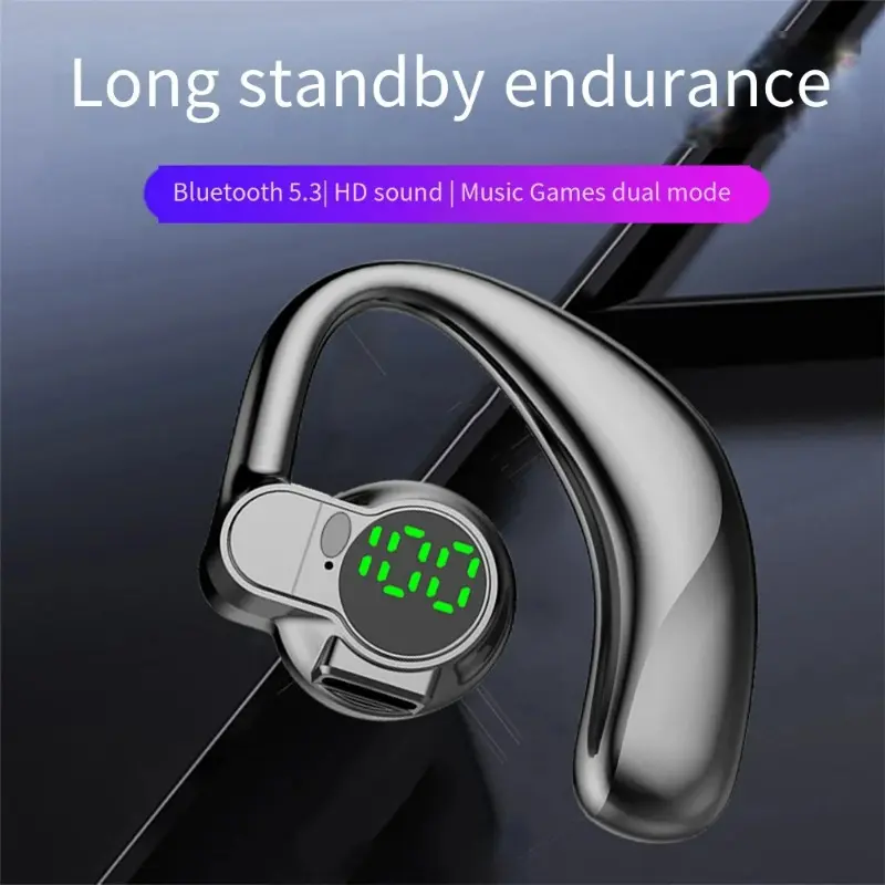 Wireless Headphone Bluetooth 5.4 Handsfree Noise Canceling 180 ° Rotatable Sports Digital Display Earphones Single Ear Earhook