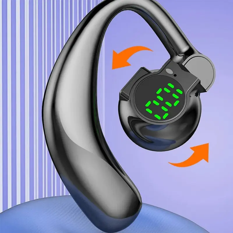 Wireless Headphone Bluetooth 5.4 Handsfree Noise Canceling 180 ° Rotatable Sports Digital Display Earphones Single Ear Earhook