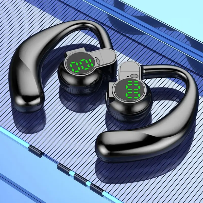 Wireless Headphone Bluetooth 5.4 Handsfree Noise Canceling 180 ° Rotatable Sports Digital Display Earphones Single Ear Earhook
