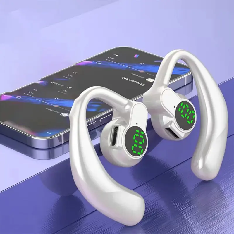 Wireless Headphone Bluetooth 5.4 Handsfree Noise Canceling 180 ° Rotatable Sports Digital Display Earphones Single Ear Earhook