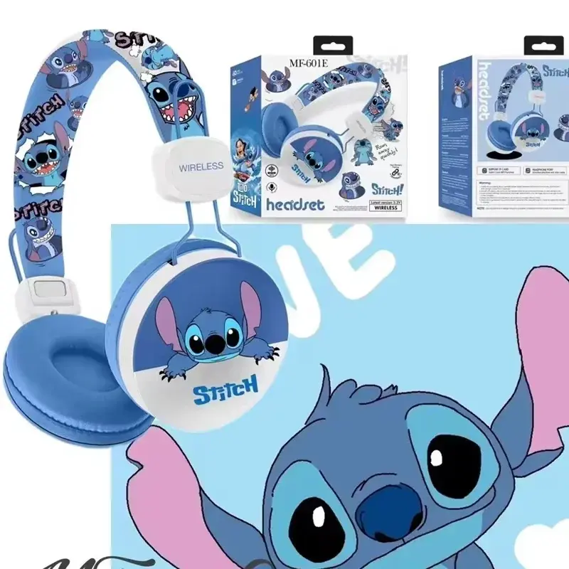 Disney Lilo & Stitch Headphones Bluetooth Wireless Earbuds HIFI Stereo Sound Headsets for Spider Man Kids Anime Cartoon MF601