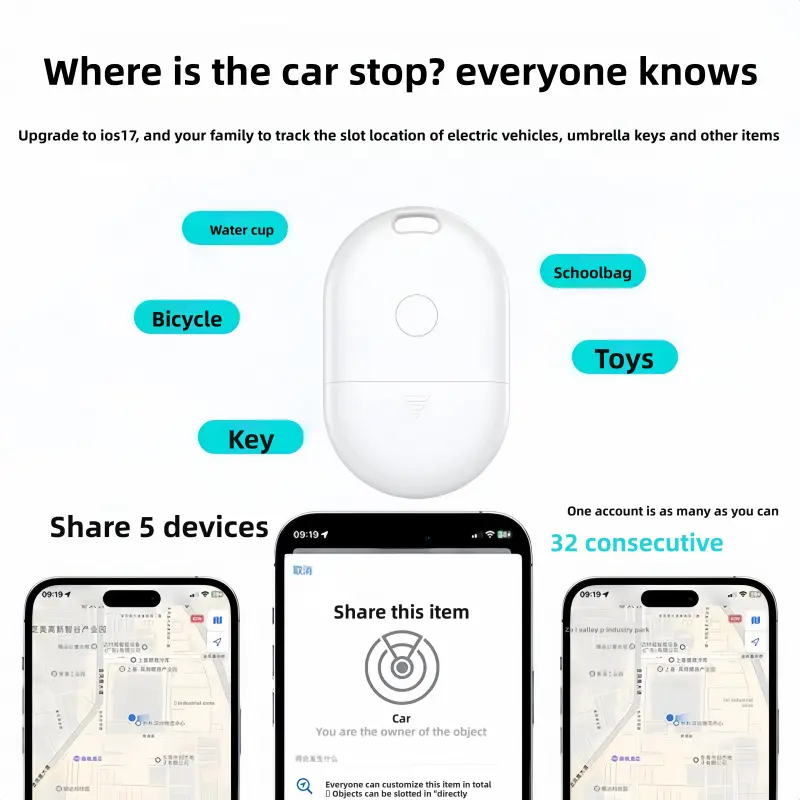 Mini Smart Cat Tracker with Global GPS, Anti-Lost Key Locator, Wallet, Alarm, Find My (iOS Only), e