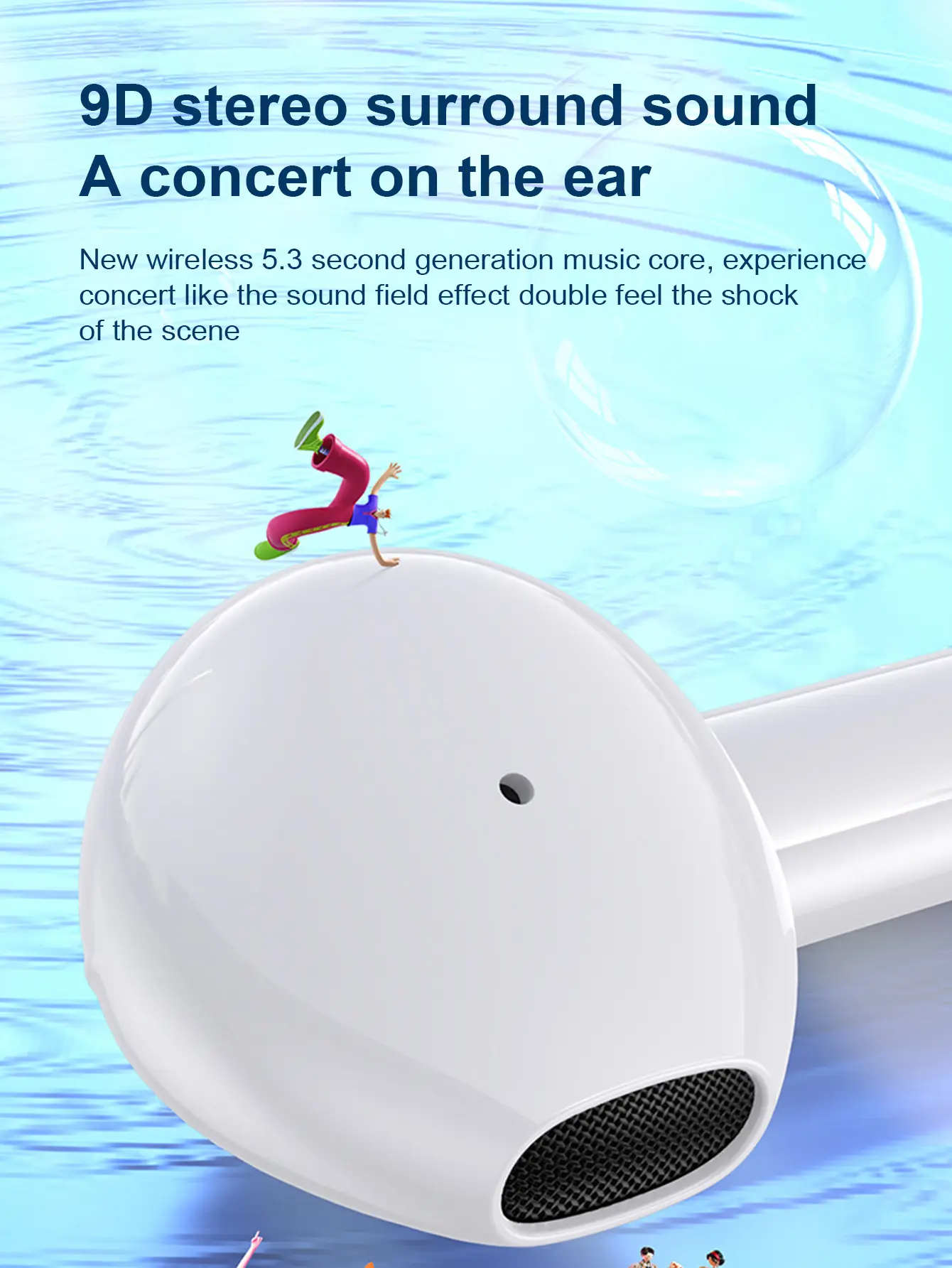 Wireless Bluetooth Earbuds HiFi Wireless Headset Microphone Noise Canceling Earbuds Sports Music Gaming Headset for iPhone
