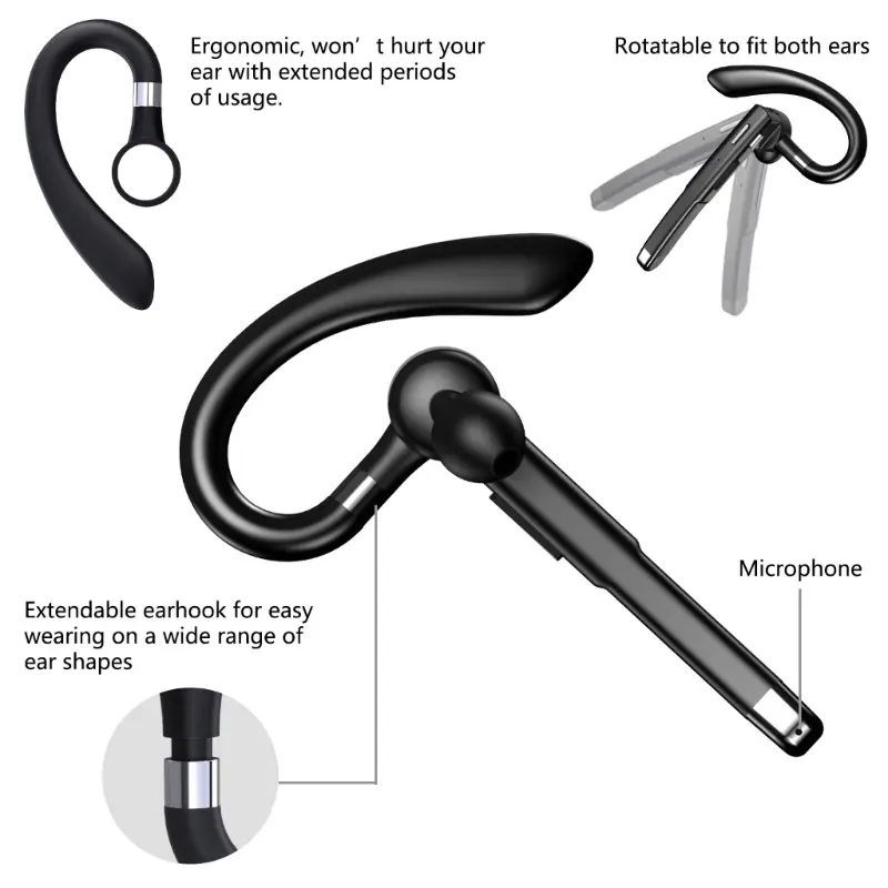 YYK520 2nd Wireless Bluetooth 5.1 Earphones Ear-Hook Style Business Office Headphones for Car Driving Sports Running Gym