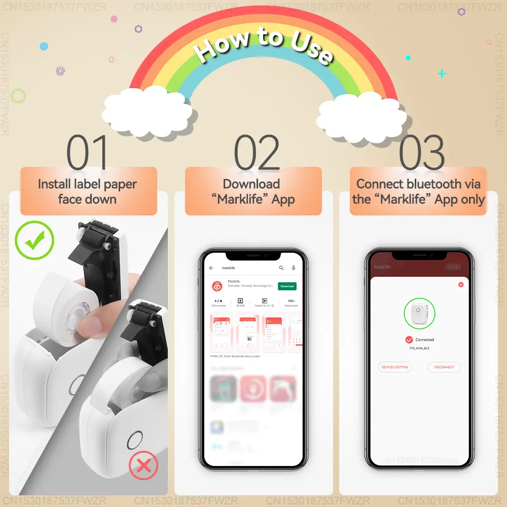 Portable Label Maker P12 Wireless Bluetooth Continuous Label Printer Similar as Marklife P15 Labeling Machine or 5PK Label Tape