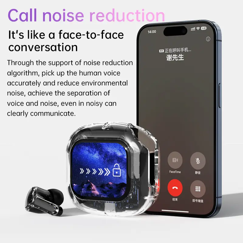 True Wireless Earbuds Bluetooth 5.4 Earphones ANC Noise Reduction Stereo Bass HD Mic Gamer Headset with LED Touch Screen Control