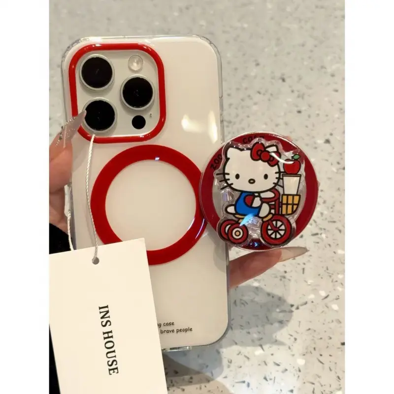 The phone case with the cute Hello Kitty magnetic stand is suitable for iPhone16 15 14 13 pro max Y2k