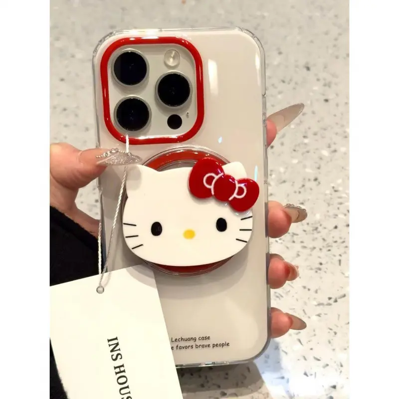 The phone case with the cute Hello Kitty magnetic stand is suitable for iPhone16 15 14 13 pro max Y2k