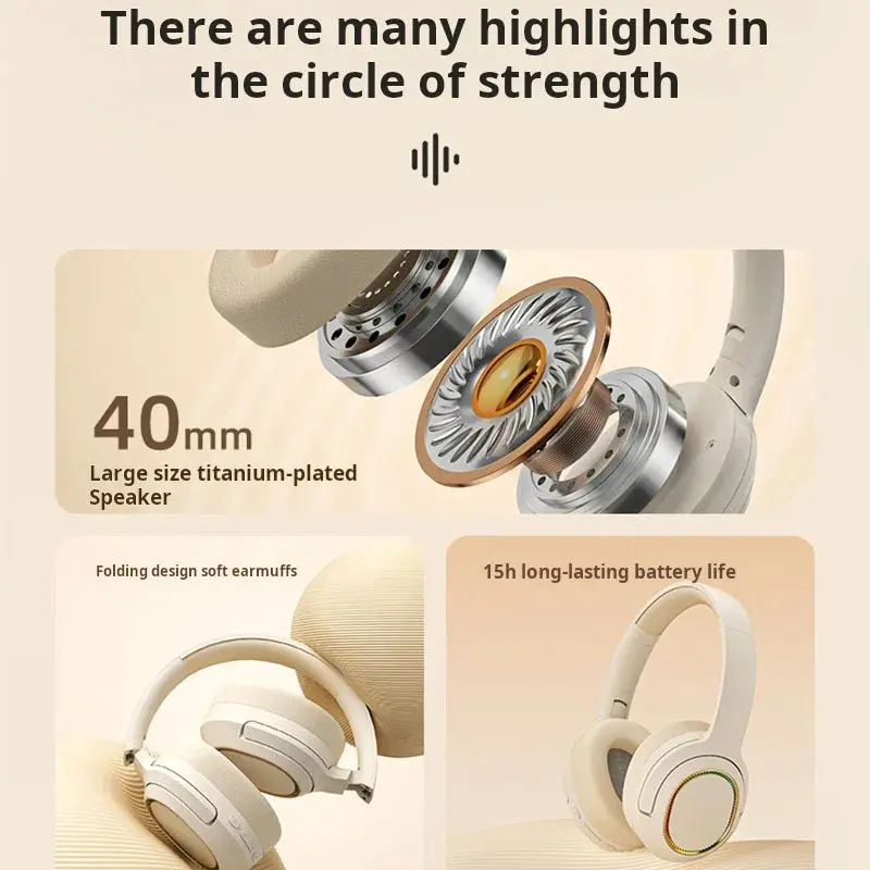 2025 New Wireless Headphones Over-ear Foldable Bluetooth Headset HIFI Stereo Noise Reduction Gaming Earbuds With Microphone