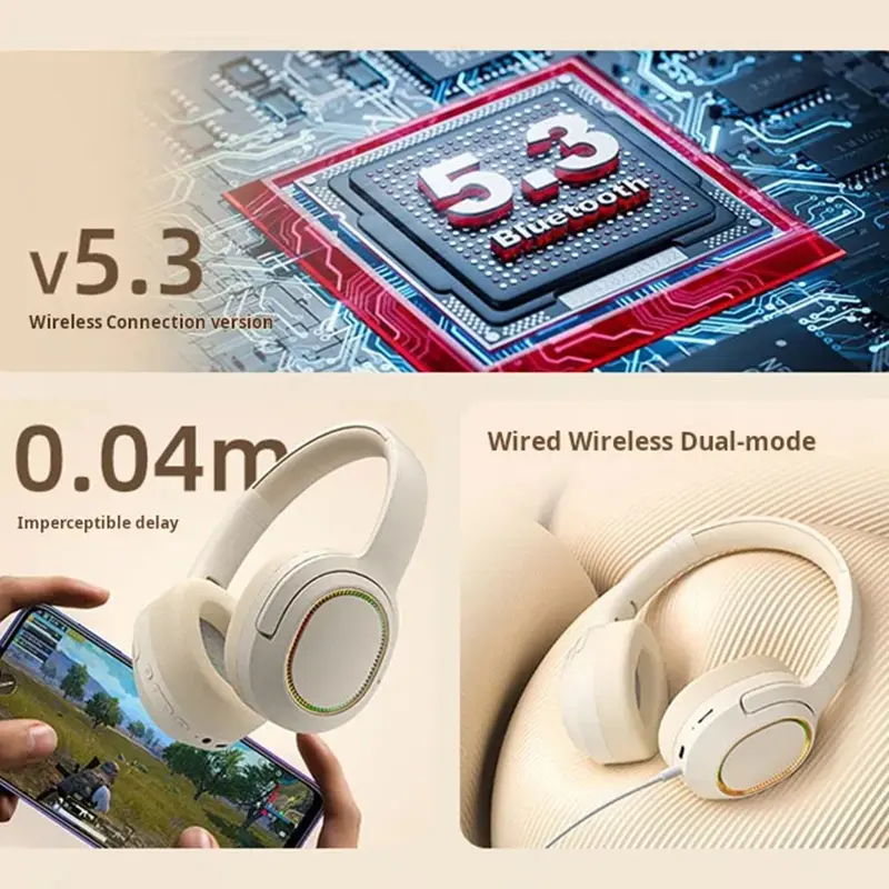 2025 New Wireless Headphones Over-ear Foldable Bluetooth Headset HIFI Stereo Noise Reduction Gaming Earbuds With Microphone