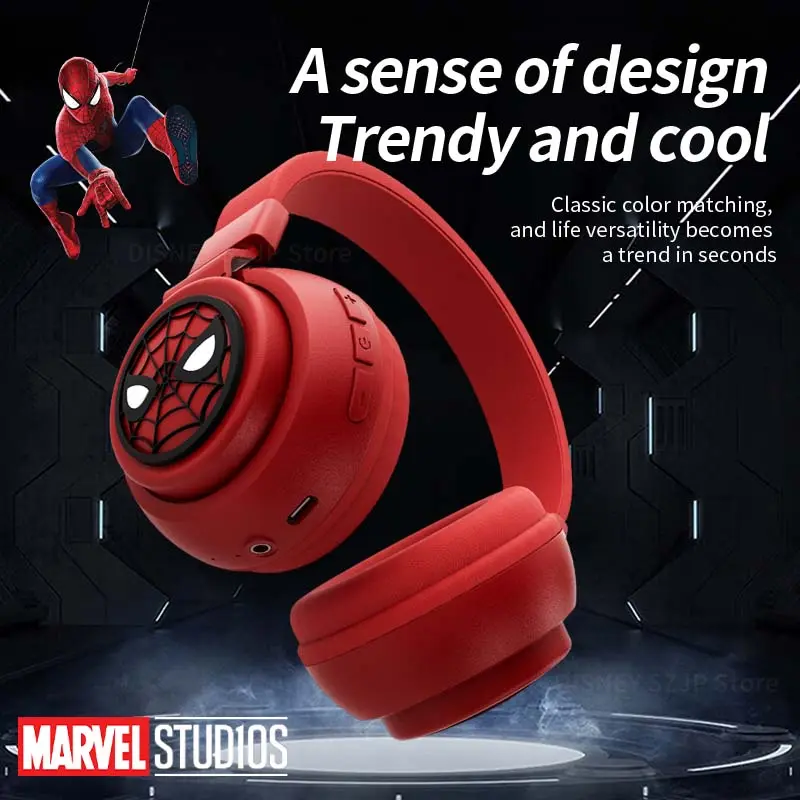 Disney Headphones Spider-Man Series Wireless Earphones Bluetooth Foldable HIFI Sound Bluetooth Headsets for Kids Anime Cartoon
