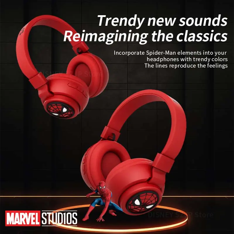Disney Headphones Spider-Man Series Wireless Earphones Bluetooth Foldable HIFI Sound Bluetooth Headsets for Kids Anime Cartoon