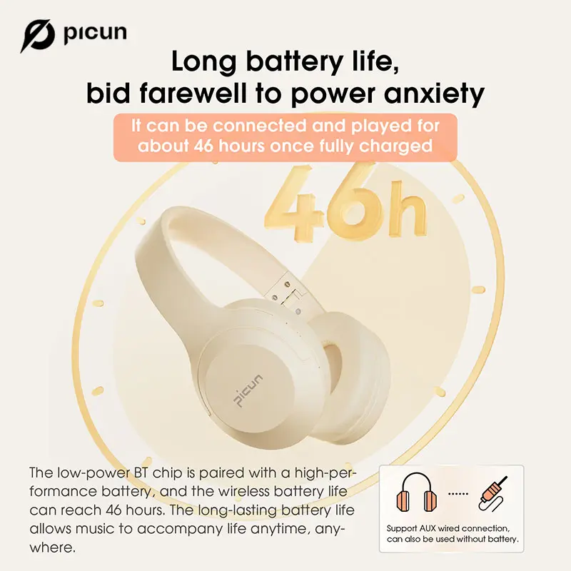 Picun B-01S Foldable Stereo Headphones Super Bass Noise Canceling Microphone PC Adult Kids 3 Color Wireless Bluetooth Headset