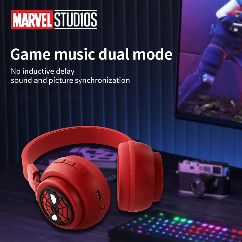Disney Headphones Spider-Man Series Wireless Earphones Bluetooth Foldable HIFI Sound Bluetooth Headsets for Kids Anime Cartoon