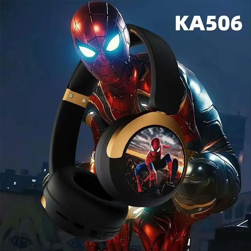 Disney Headphones Wireless Bluetooth Foldable Headsets Stereo Sound Laptop Earphones for Spider Man Kids Anime Cartoon KA506