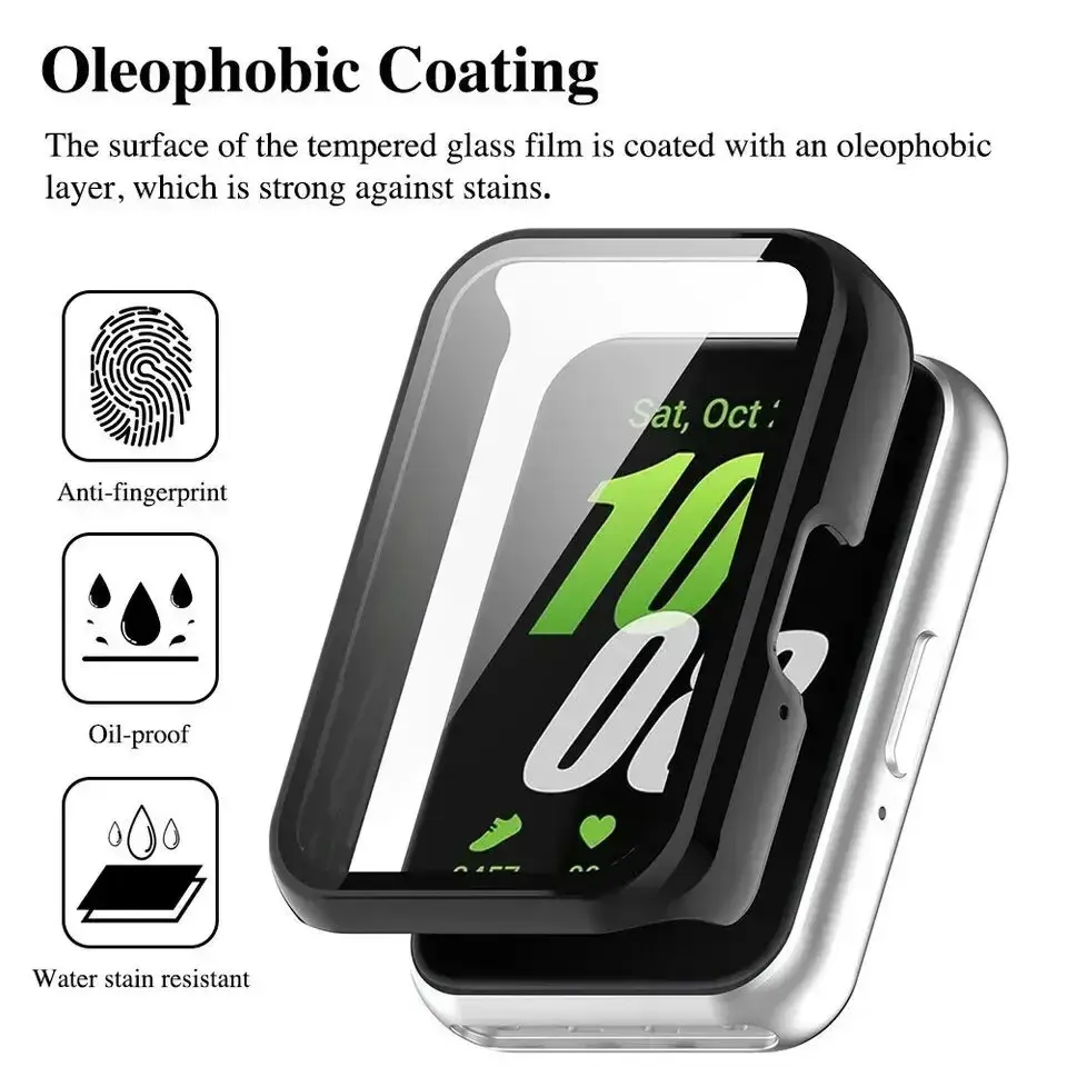 Glass and Case for Samsung Galaxy Fit 3 All-Around Screen Protector Hard PC Bumper Tempered Glass for Galaxy Fit3 Accessories