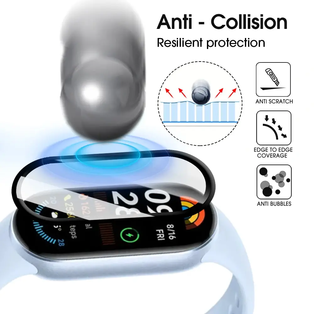 Suitable for Xiaomi Miband 10 Screen Protectors 9D Curved Full Coverage Anti-Scratch Protective Films for Mi Band 9 Watch Cover