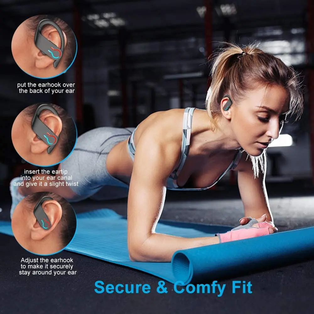 Wireless Earbuds,Bluetooth Sport Headphones,40H Playtime Earhook Headset,Wireless Earphone 6D Stereo HiFi Sound Noise Cancelling