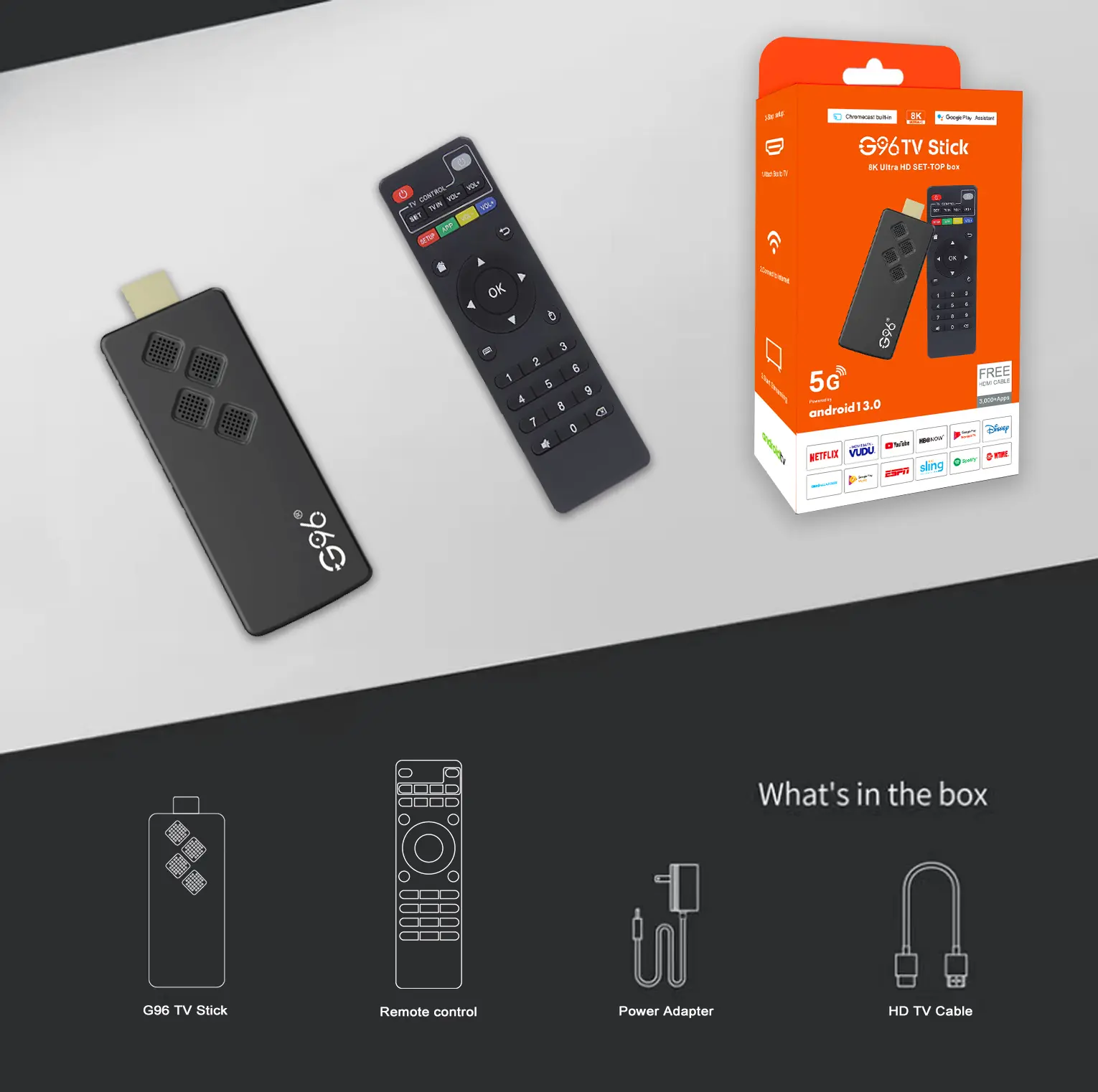 Global Version G96 TV Stick 8K Android13 Portable Streaming Media 2GB 16GB Multi Language TV Dongle Allwinner H313 Quad Core