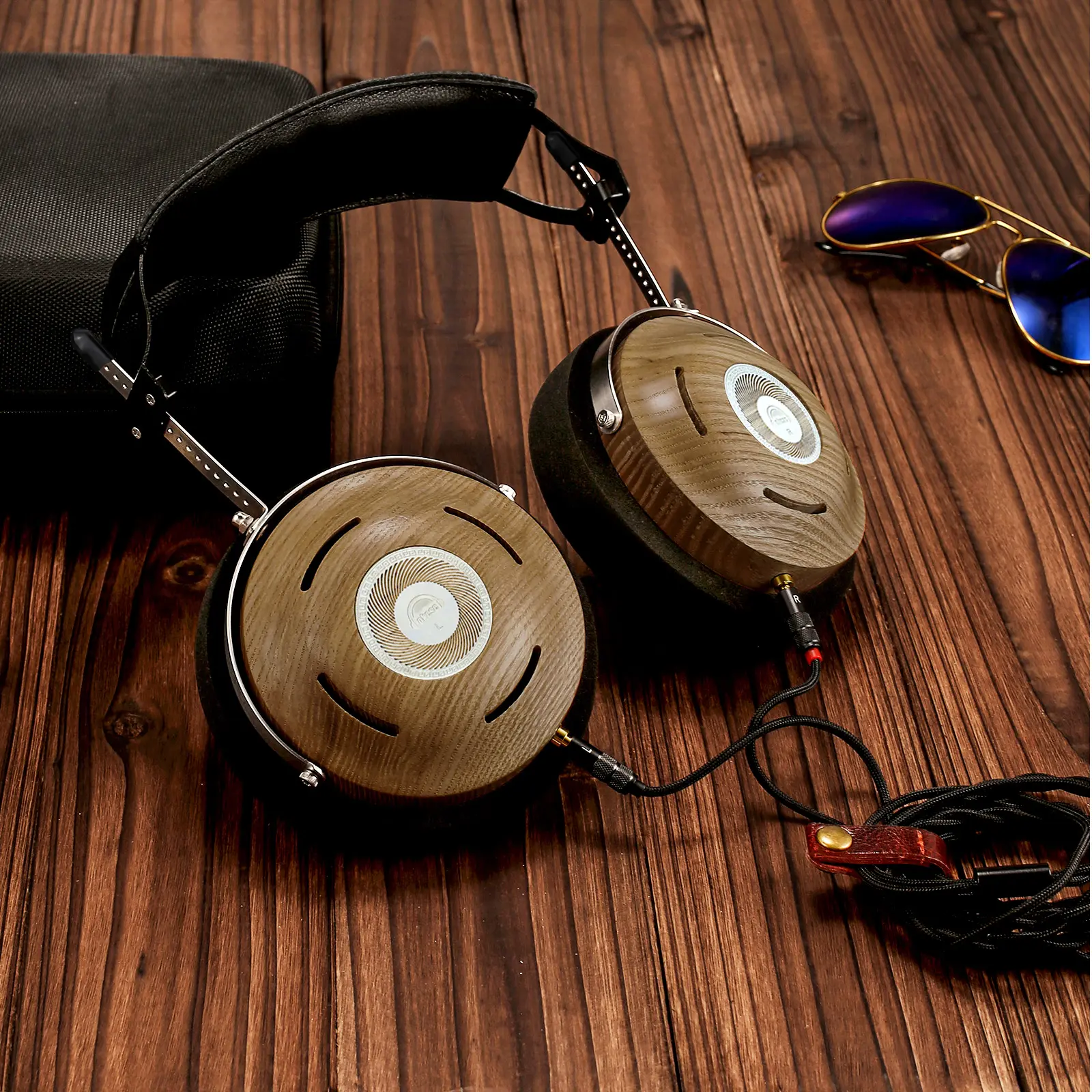 Okcsc Ash Wooden Open-back Headphone detachable wired Headset For PC/ smart phone 3.5mm Audio Music Wired Stereo