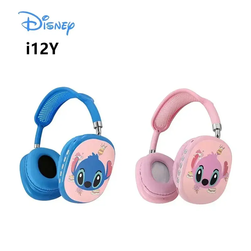 Disney Stitch Blue and pink Wireless Bluetooth Kids Headphones i12Y HIFI Stereo Sound Headsets with Mic Kids Gifts Anime Cartoon
