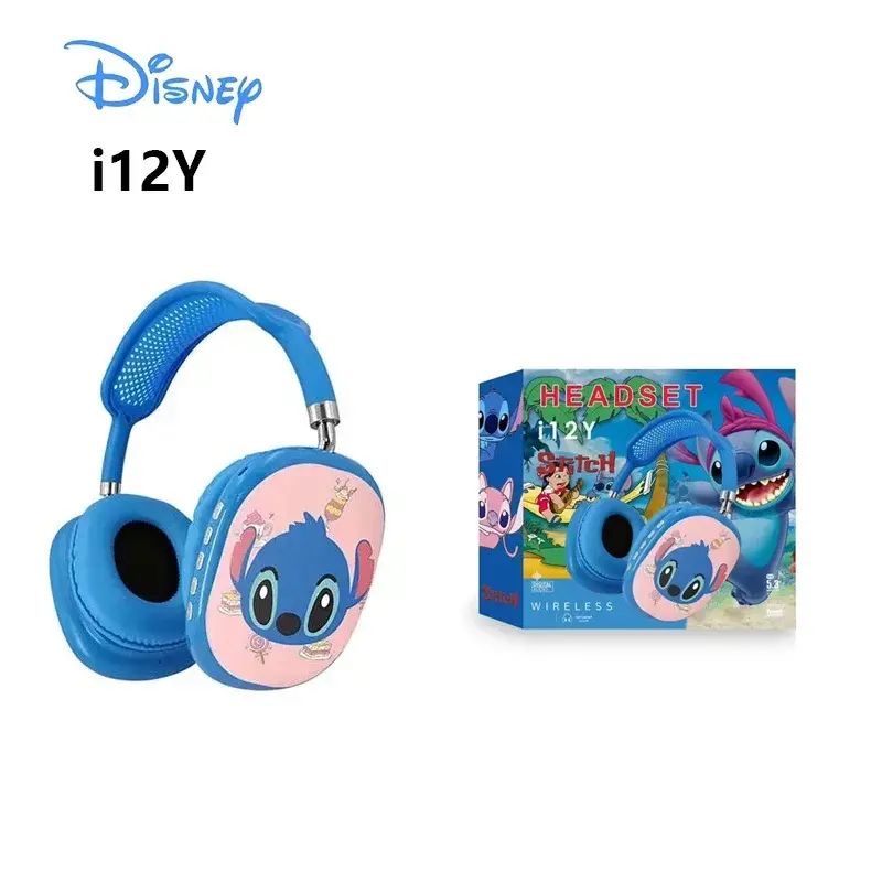 Disney Stitch Blue and pink Wireless Bluetooth Kids Headphones i12Y HIFI Stereo Sound Headsets with Mic Kids Gifts Anime Cartoon