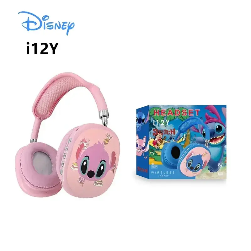 Disney Stitch Blue and pink Wireless Bluetooth Kids Headphones i12Y HIFI Stereo Sound Headsets with Mic Kids Gifts Anime Cartoon