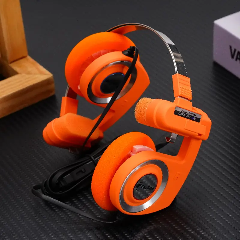 Farsoo PP upgraded wired headphone hifi deep bass sound retro classic foldable lightweight music orange headset for phones PC