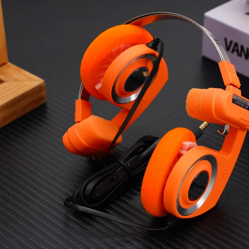 Farsoo PP upgraded wired headphone hifi deep bass sound retro classic foldable lightweight music orange headset for phones PC