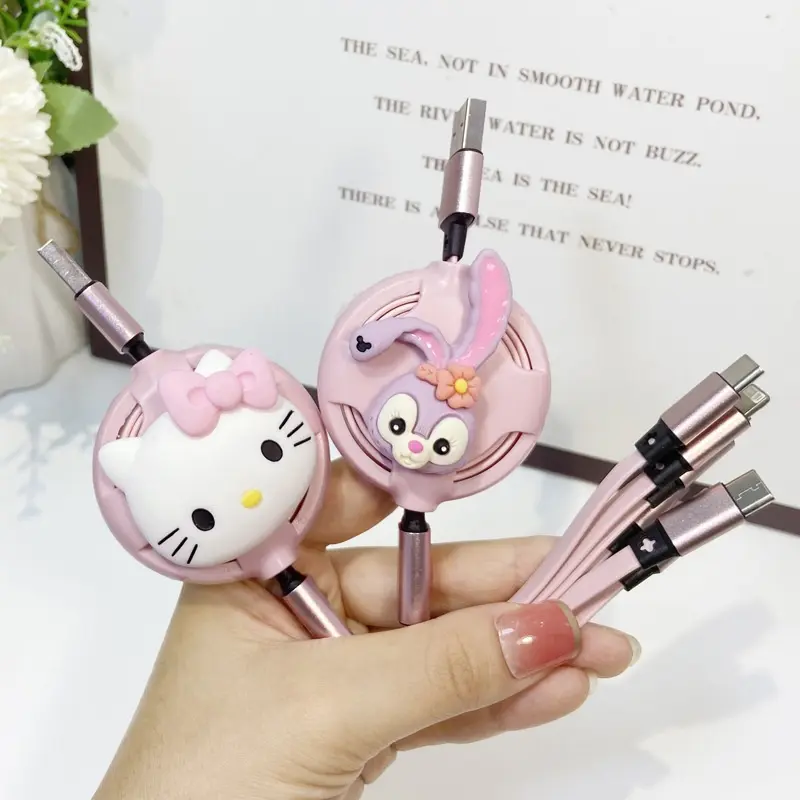 Kawaii Hellokittys 3 In 1 Charging Cable for Iphone Android Micro Usb Type-C Mobile Phone Cute Usb Data Cable