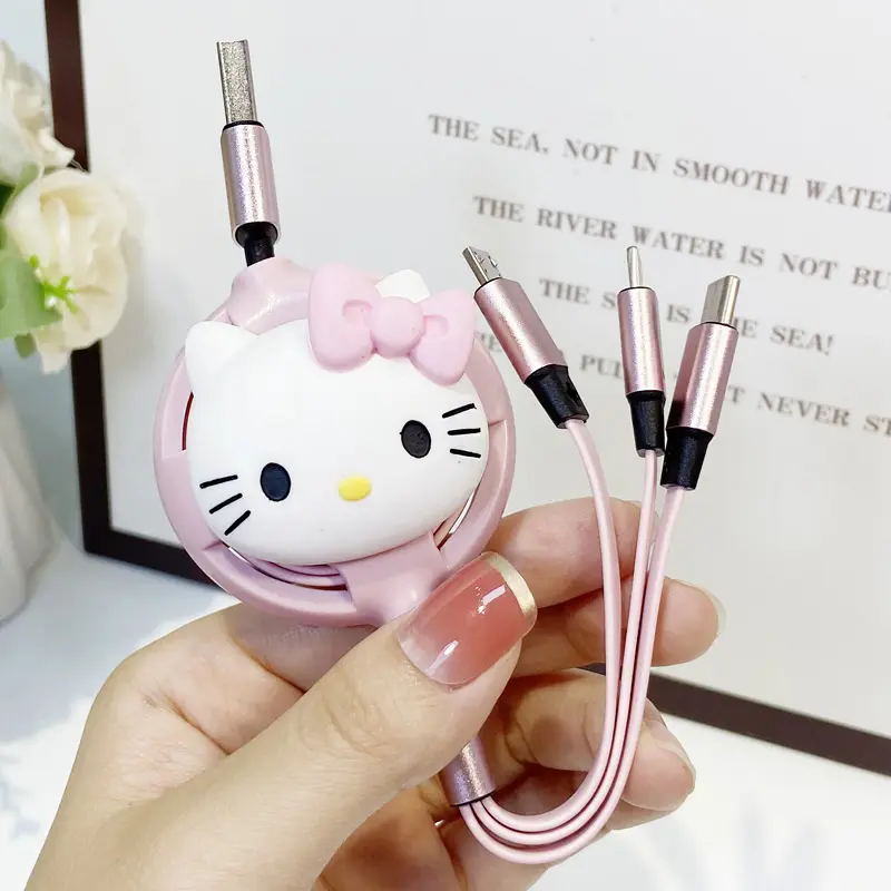 Kawaii Hellokittys 3 In 1 Charging Cable for Iphone Android Micro Usb Type-C Mobile Phone Cute Usb Data Cable