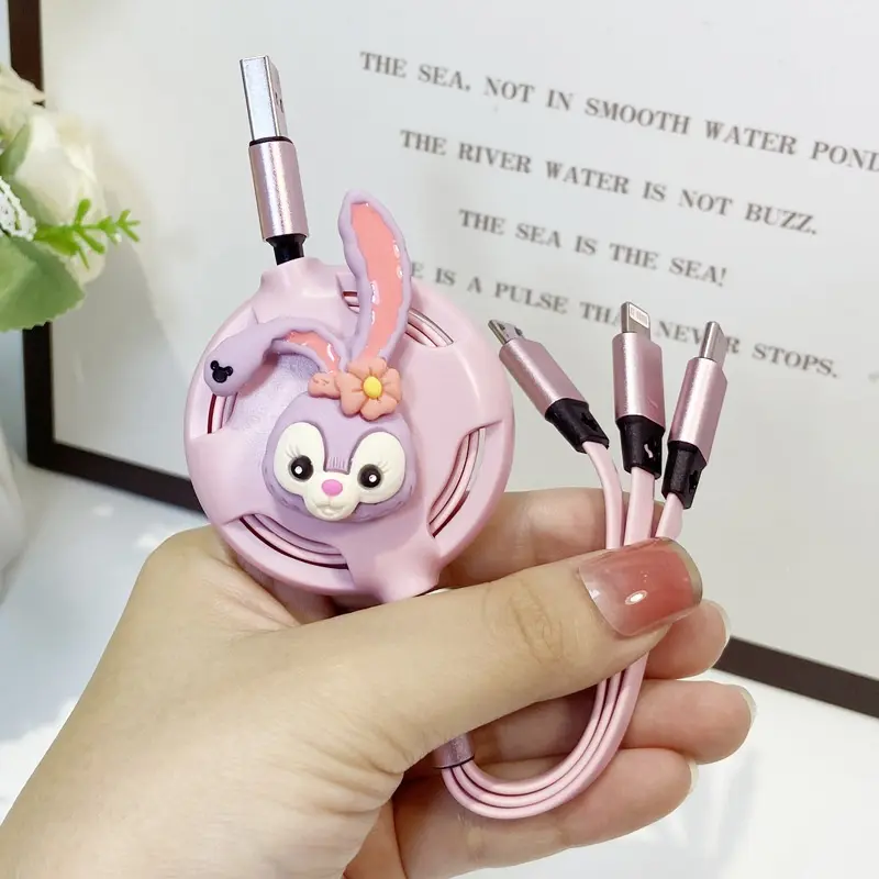 Kawaii Hellokittys 3 In 1 Charging Cable for Iphone Android Micro Usb Type-C Mobile Phone Cute Usb Data Cable