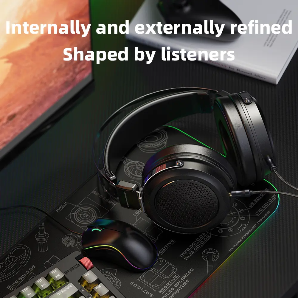 FiiO JT1 3.5mm Studio Headphones for Recording Gaming with Microphone, 50mm Diaphragms driver,HiFi Sound