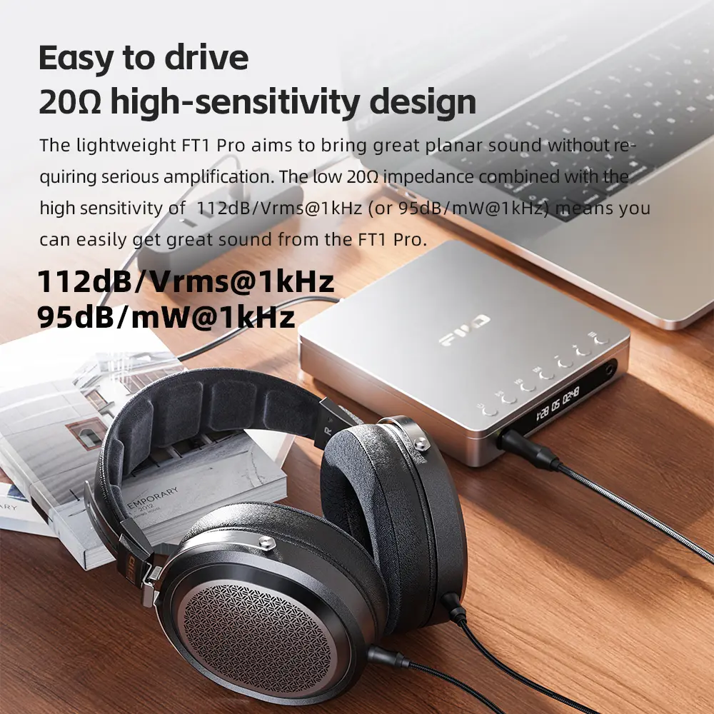FiiO FT1 Pro Open-Back Planar Magnetic Wired Hi-Fi Headphones for Home, Studio, Recording, High Sensitivity