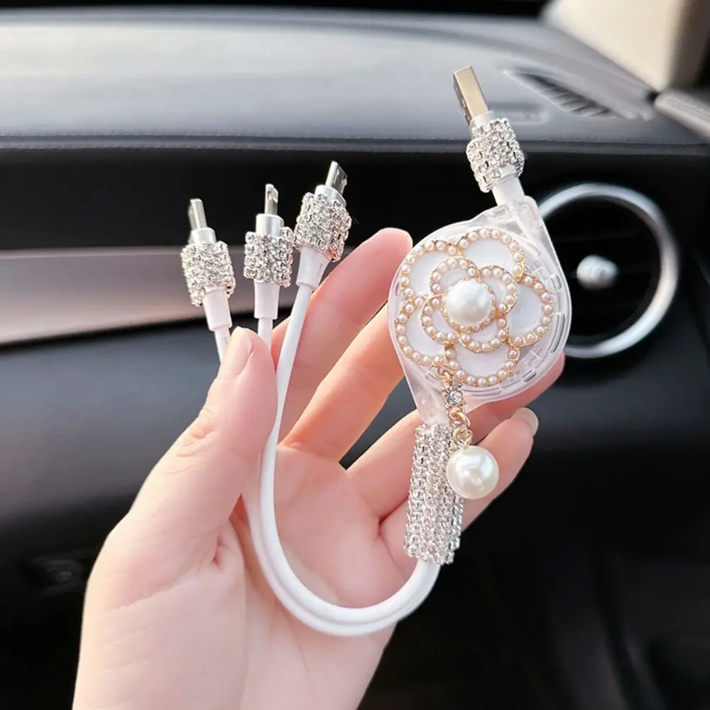 Retractable 3 in 1 Car Charger Car Charger Rhinestone 3 in1 USB Charger Cable Cute 3 in 1 3 in1 Fast Charger Cord Women