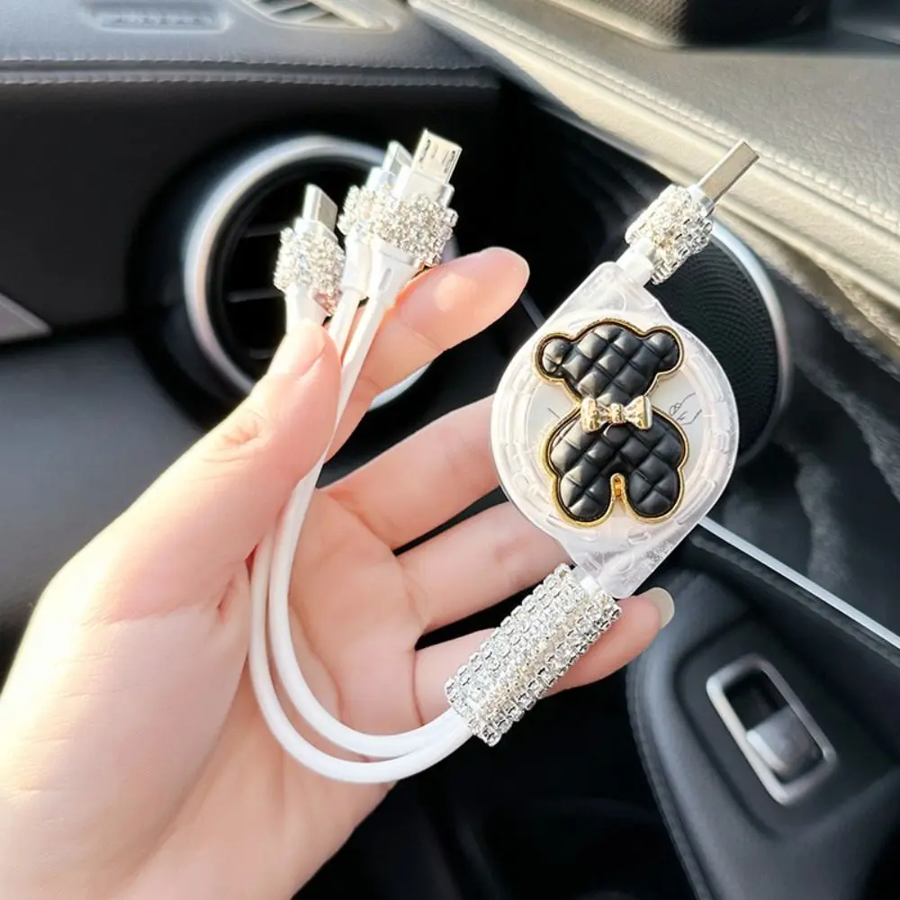 Retractable 3 in 1 Car Charger Car Charger Rhinestone 3 in1 USB Charger Cable Cute 3 in 1 3 in1 Fast Charger Cord Women
