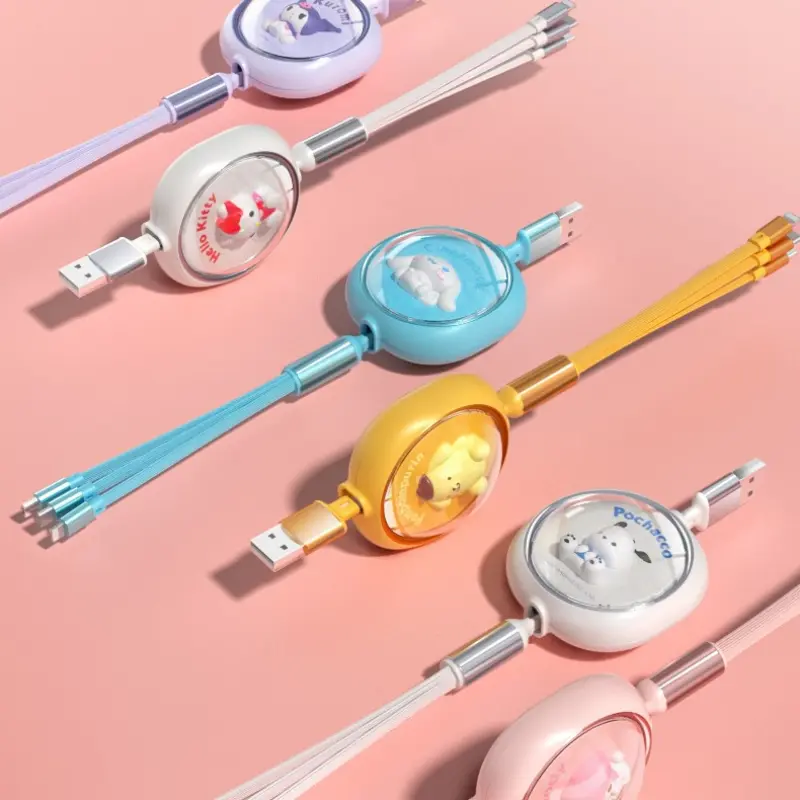 Sanrio 18W 3 in 1 Charging Cable Kitty Kuromi Melody  Cinnamoroll Fast Charging Cable Portable 1.2M Scalable for iPhone Android